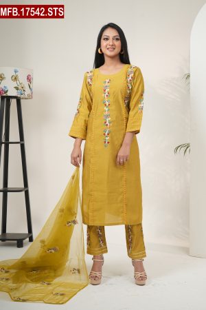 Aesthetic Embroidered Design Silk Shalwar Kameez Set
