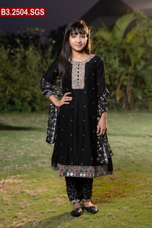 Aesthetic Embroidered Design Baby Silk Shalwar Kameez Set