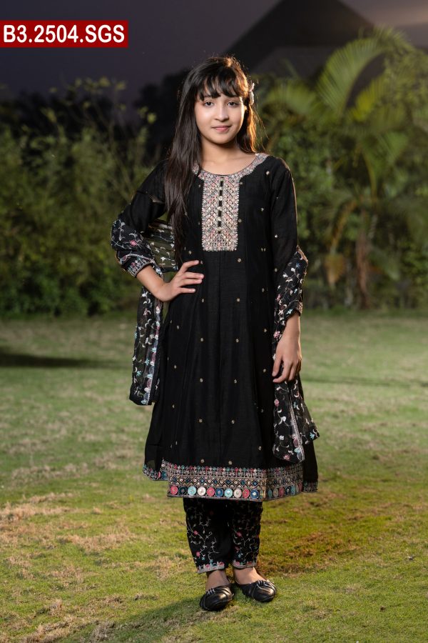 Aesthetic Embroidered Design Baby Silk Shalwar Kameez Set