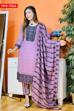 Mauve Purple Embroidered Soft Silk Salwar Kameez