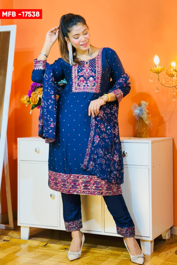 Royal Blue Threadwork Embroidered Salwar Kameez