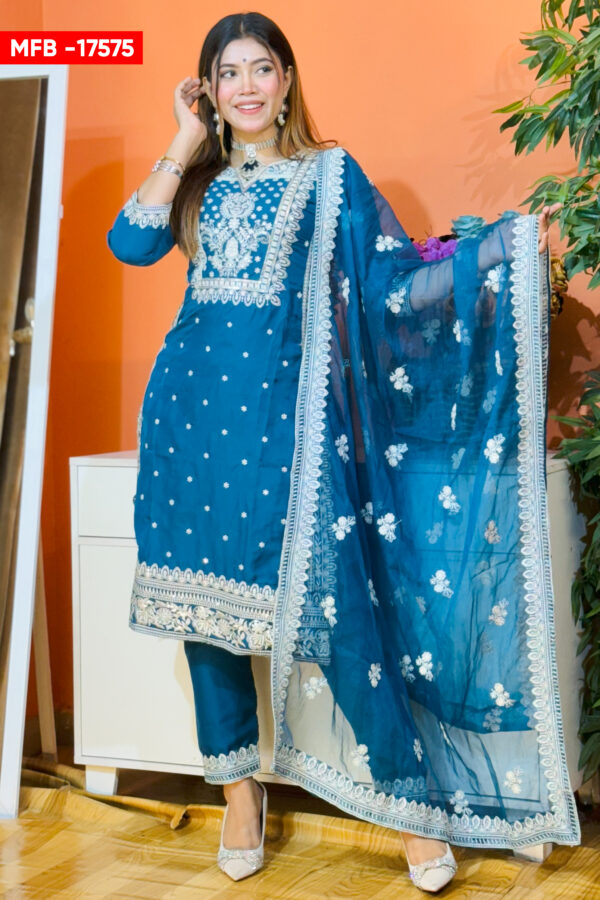 Royal Blue Embroidered Silk Salwar Kameez