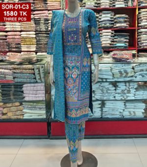 Embroidered With screen printed Cotton Shalwer kameez