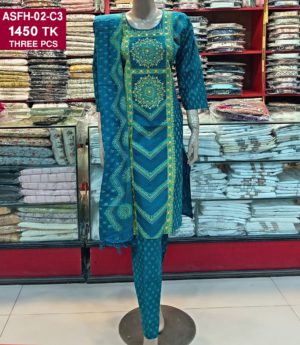 Embroidered With screen printed Cotton Shalwer kameez