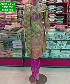 Embroidered With screen printed Cotton Shalwer kameez