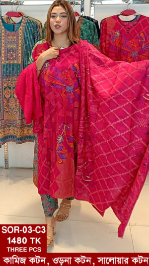 Embroidered With screen printed Cotton Shalwer Kameez