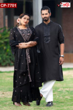 Luxury Imported Fabric Embroidered Georgette Shalwar kameez Set And Cotton Panjabi for Couples - Image 2