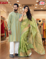 Luxury Women's Half Silk Saree And Imported Fabric Embroidered Cotton Panjabi for Couples