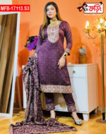 Artistic Embroidered Design Luxury Women’s Imported Silk Fabric Stitched Shalwar Kameez Set - Image 3