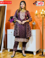 Artistic Embroidered Design Luxury Women’s Imported Silk Fabric Stitched Shalwar Kameez Set - Image 4