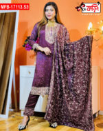 Artistic Embroidered Design Luxury Women’s Imported Silk Fabric Stitched Shalwar Kameez Set