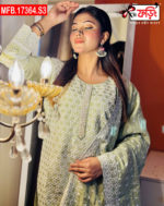 Artistic Embroidered Design Luxury Women’s Imported Silk Fabric Stitched Shalwar Kameez Set - Image 2