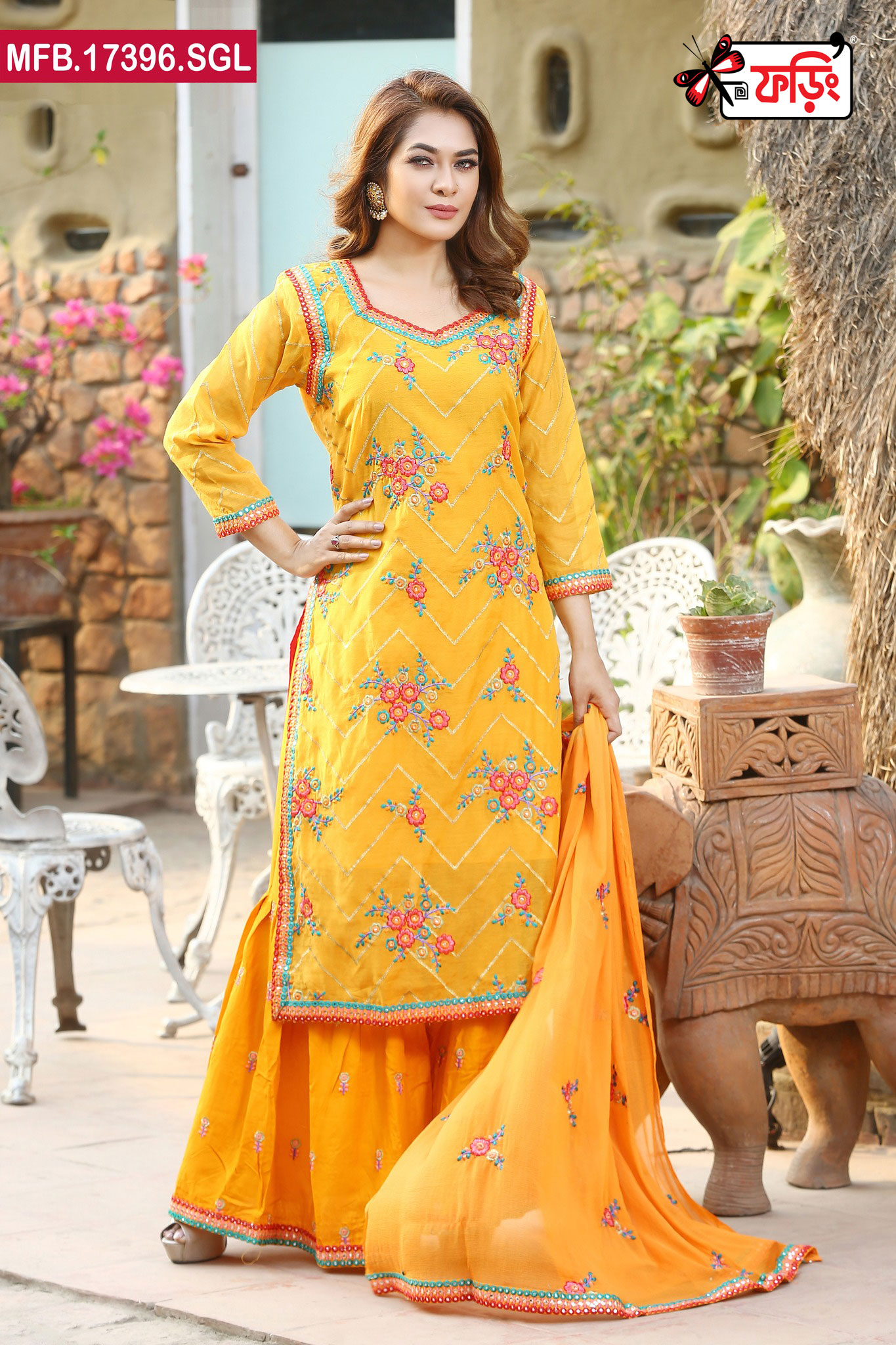 MFB-17396-SGL-3690 Luxury Women’s Imported Silk Fabric with Embroidered Stitched Shalwar Kameez Set - Image 1