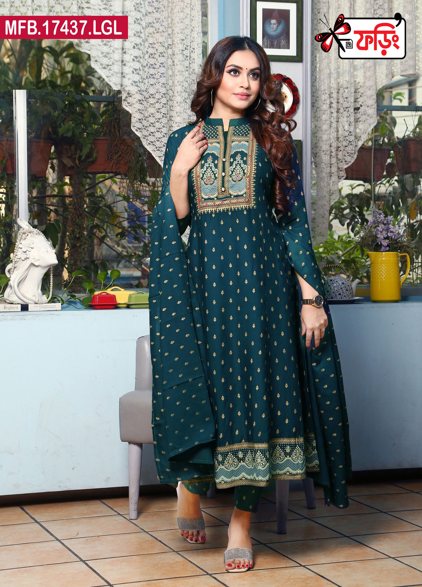 MFB-17437-LGL-Tk-3210 Luxury Women’s Imported Lilen Fabric with Embroidered Stitched Shalwar Kameez Set - Image 1