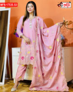 Artistic Embroidered Design Luxury Women’s Imported Silk Fabric Stitched Shalwar Kameez Set