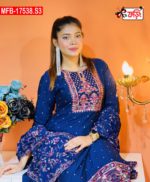 Artistic Embroidered Design Luxury Women’s Imported Silk Fabric Stitched Shalwar Kameez Set - Image 2