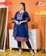 Artistic Embroidered Design Luxury Women’s Imported Silk Fabric Stitched Shalwar Kameez Set - Image 3