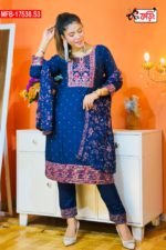 Artistic Embroidered Design Luxury Women’s Imported Silk Fabric Stitched Shalwar Kameez Set - Image 4