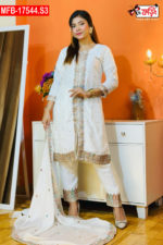 Artistic Embroidered Design Luxury Women’s Imported Silk Fabric Stitched Shalwar Kameez Set