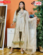 Artistic Embroidered Design Luxury Women’s Imported Silk Fabric Stitched Shalwar Kameez Set - Image 3