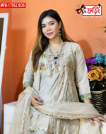 Artistic Embroidered Design Luxury Women’s Imported Silk Fabric Stitched Shalwar Kameez Set - Image 2