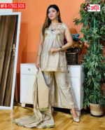 Artistic Embroidered Design Luxury Women’s Imported Silk Fabric Stitched Shalwar Kameez Set - Image 4