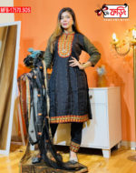 Artistic Embroidered Design Luxury Women’s Imported Silk Fabric Stitched Shalwar Kameez Set