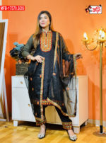 Artistic Embroidered Design Luxury Women’s Imported Silk Fabric Stitched Shalwar Kameez Set - Image 3