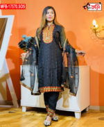 Artistic Embroidered Design Luxury Women’s Imported Silk Fabric Stitched Shalwar Kameez Set - Image 5