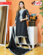 Artistic Embroidered Design Luxury Women’s Imported Silk Fabric Stitched Shalwar Kameez Set - Image 3