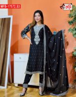 Artistic Embroidered Design Luxury Women’s Imported Silk Fabric Stitched Shalwar Kameez Set