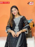 Artistic Embroidered Design Luxury Women’s Imported Silk Fabric Stitched Shalwar Kameez Set - Image 2