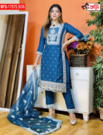 Artistic Embroidered Design Luxury Women’s Imported Silk Fabric Stitched Shalwar Kameez Set