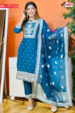Artistic Embroidered Design Luxury Women’s Imported Silk Fabric Stitched Shalwar Kameez Set - Image 3