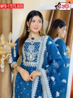 Artistic Embroidered Design Luxury Women’s Imported Silk Fabric Stitched Shalwar Kameez Set - Image 2