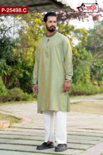 Luxury Women's Half Silk Saree And Imported Fabric Embroidered Cotton Panjabi for Couples - Image 3