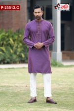 Luxury Women's Half Silk Saree And Imported Fabric Embroidered Cotton Panjabi for Couples - Image 3