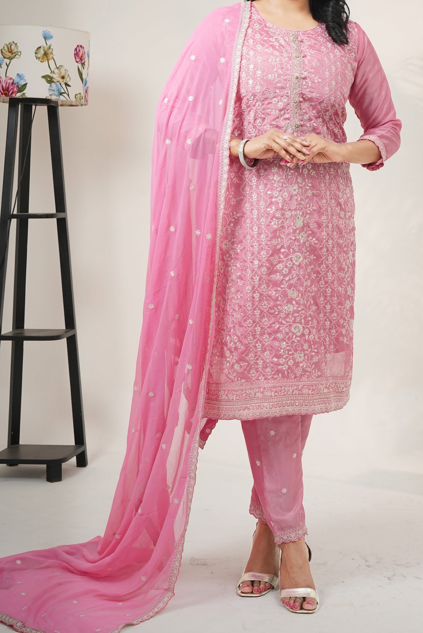 17563-silk রেডি সিল্ক থ্রি-পিস – এমব্রয়ডারি কাজ করা সম্পূর্ণ ড্রেসটির কাপড় প্রিমিয়াম সিল্ক - Image 2
