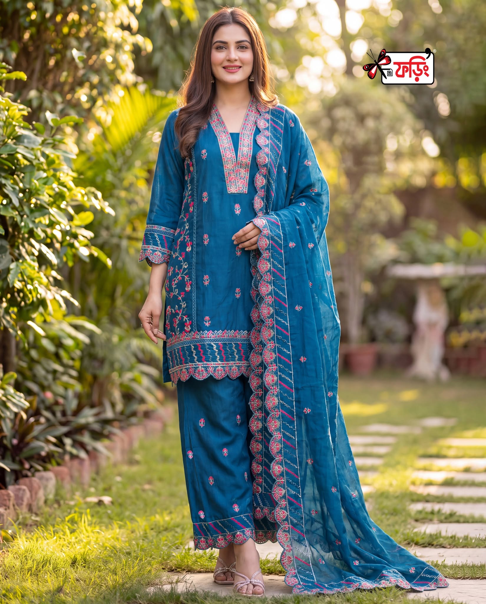 foring-premium-dress-17525 Aesthetic Embroidered Design Sea Green Silk Shalwar kameez. - Image 1