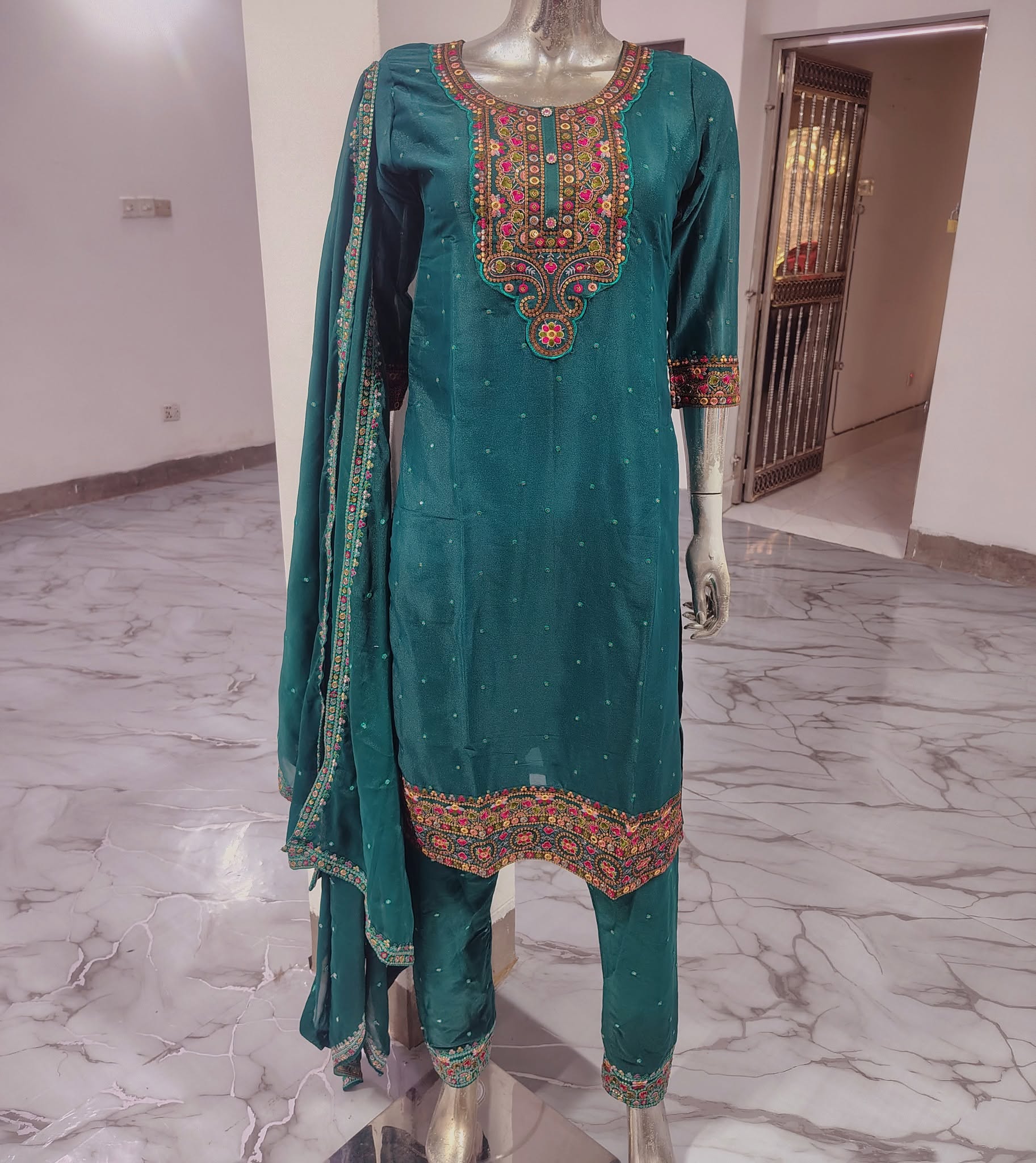 MFB-17565-Real রেডি সিল্ক ড্রেস—গর্জিয়াস প্রিমিয়াম সিল্ক কাপড়ের উপর এমব্রয়ডারি ও কারচুপি কাজ করা - Image 2