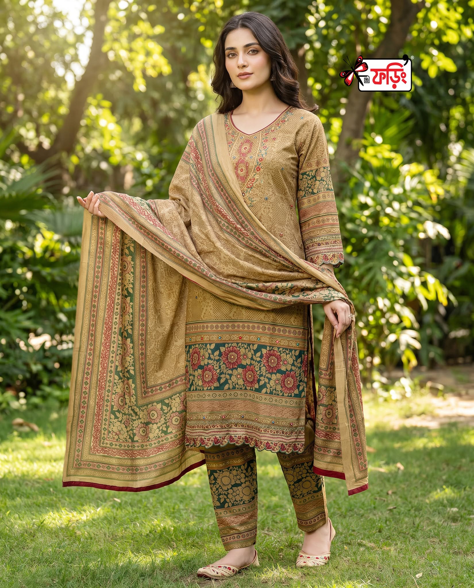 foring-premium-dress-266681-A রেডি পিউর কটন ড্রেস- কামিজ এমব্রয়ডারি ও কারচুপি কাজ করা । ওড়না ও প্যান্ট ডিজিটাল প্রিন্টেড । - Image 3