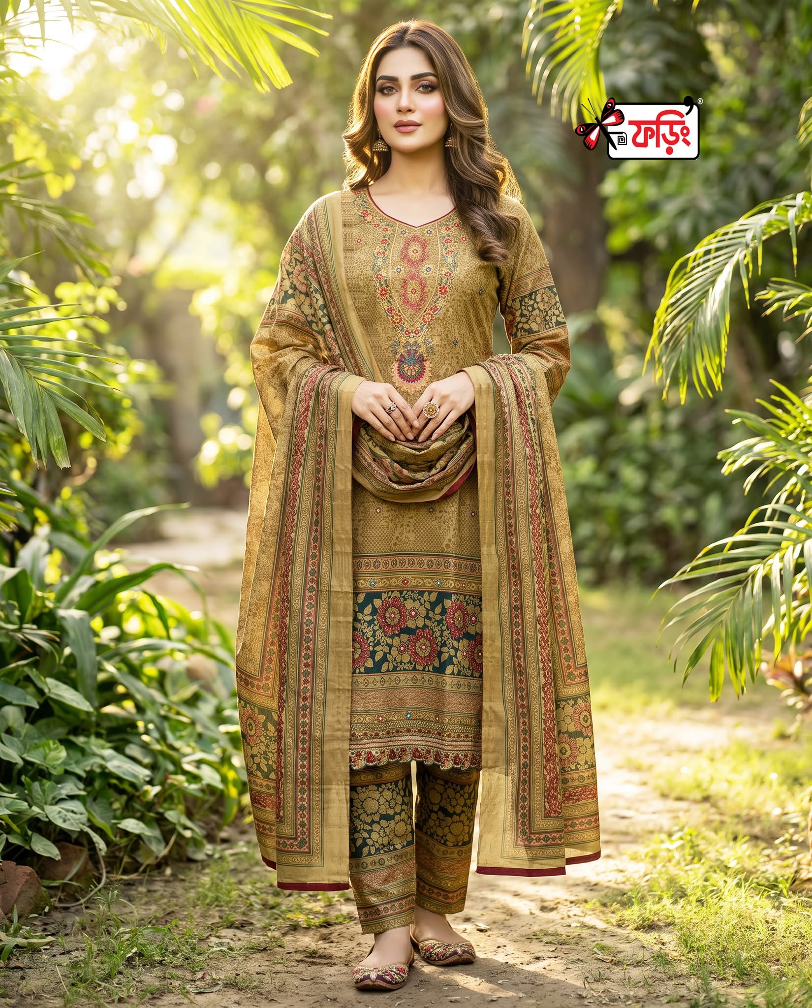 foring-premium-dress-266681-b রেডি পিউর কটন ড্রেস- কামিজ এমব্রয়ডারি ও কারচুপি কাজ করা । ওড়না ও প্যান্ট ডিজিটাল প্রিন্টেড । - Image 1