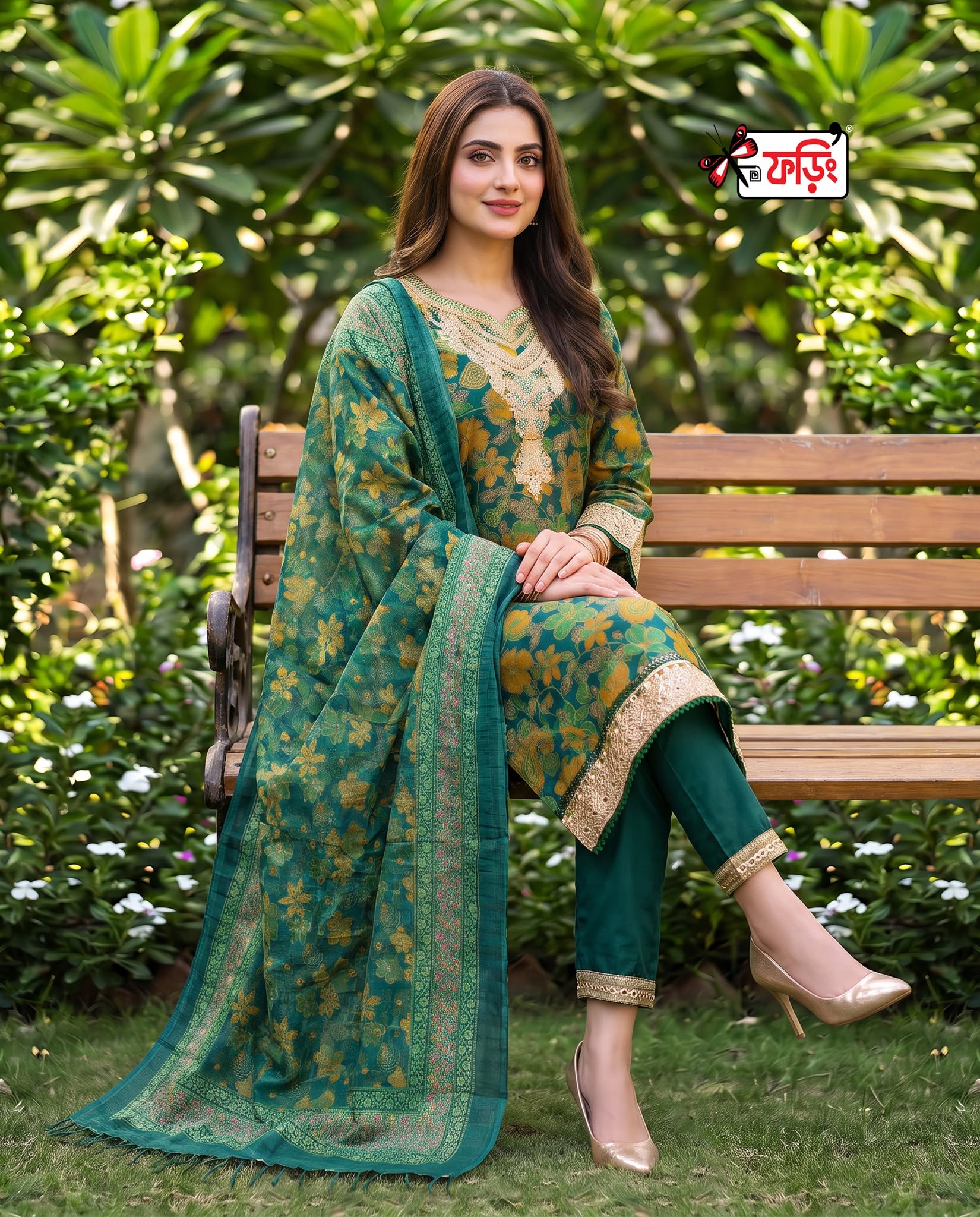 foring-premium-dress-266684-bottol green-A রেডি কটন ড্রেস- পিউর কটন কামিজে এমব্রয়ডারি কাজ করা। ডিজিটাল প্রিন্টেড সিল্ক ওড়না ও কটন মিক্সড প্যান্ট । - Image 3