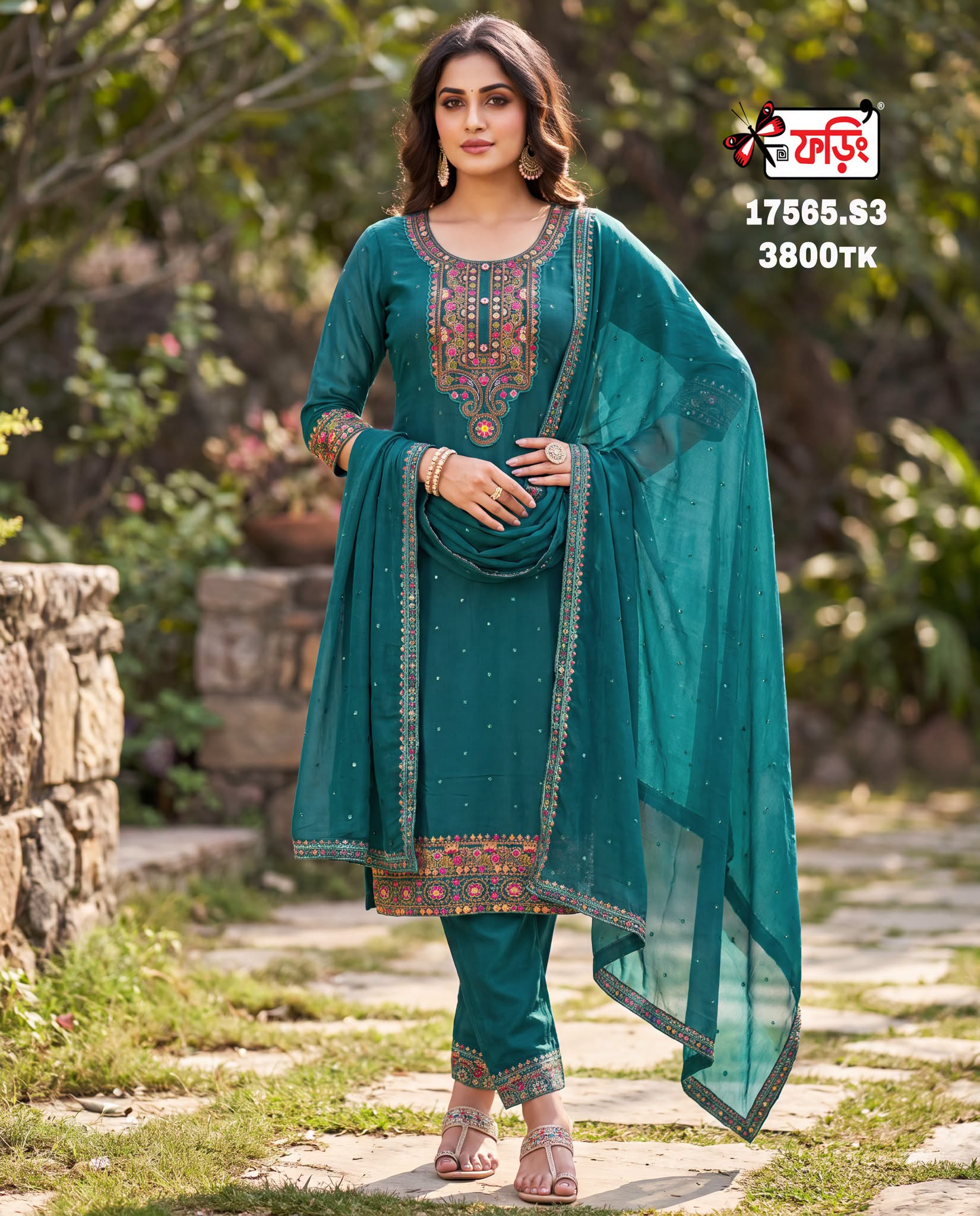 foring-silk-dress রেডি সিল্ক ড্রেস—গর্জিয়াস প্রিমিয়াম সিল্ক কাপড়ের উপর এমব্রয়ডারি ও কারচুপি কাজ করা - Image 1